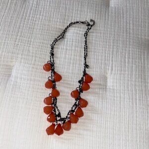 Orange and Pewter Beaded Necklace